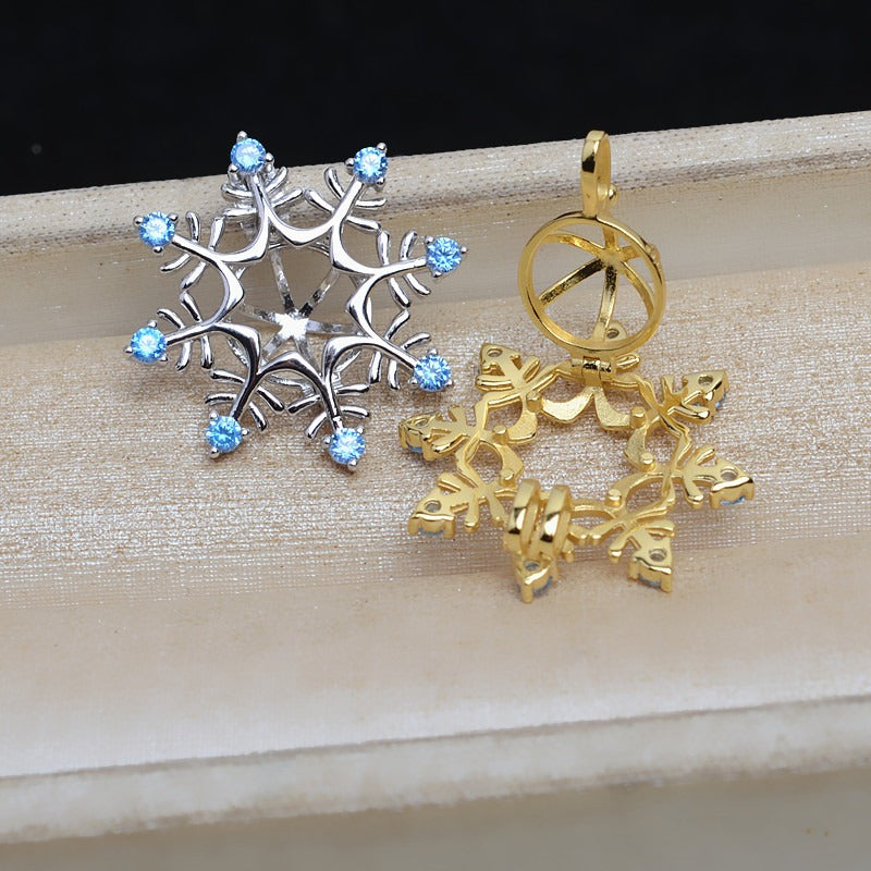 S925 Sterling Silver Snowflake Pearl Cage Pendant - Feliz Pearl