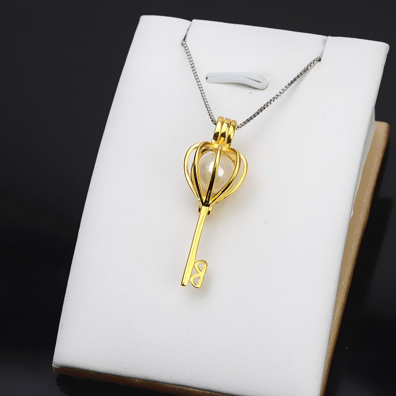 S925 Sterling Silver Key Cage Pearl Cage Pendant - Feliz Pearl