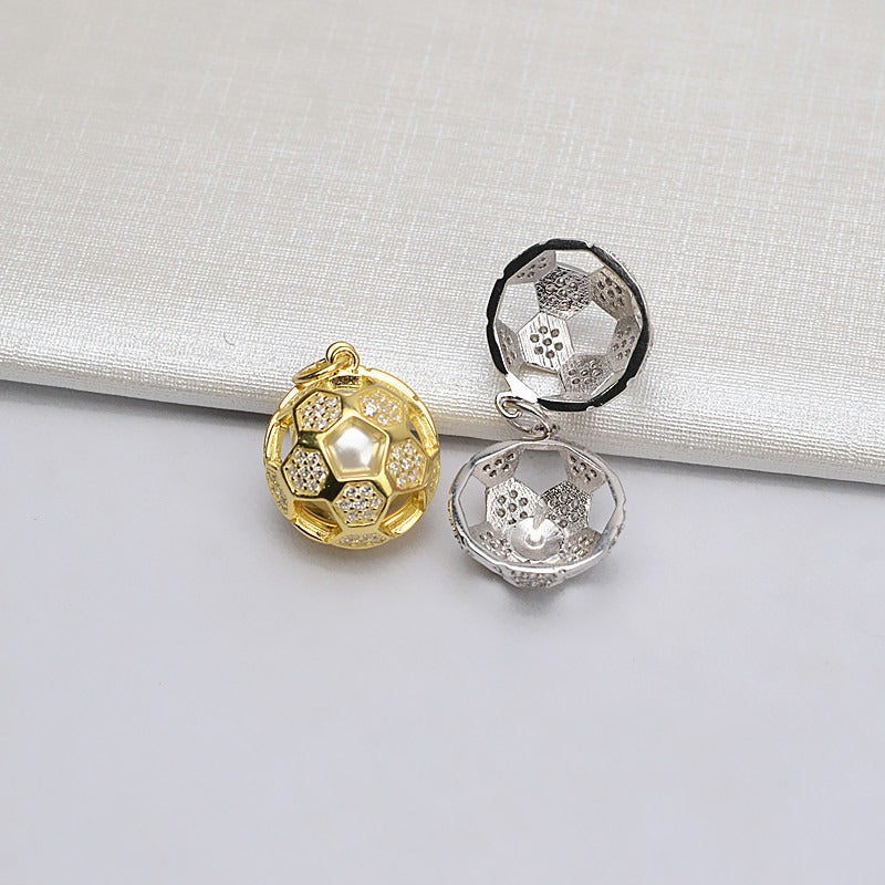 S925 Sterling Silver Football Pearl Cage Pendant - Feliz Pearl