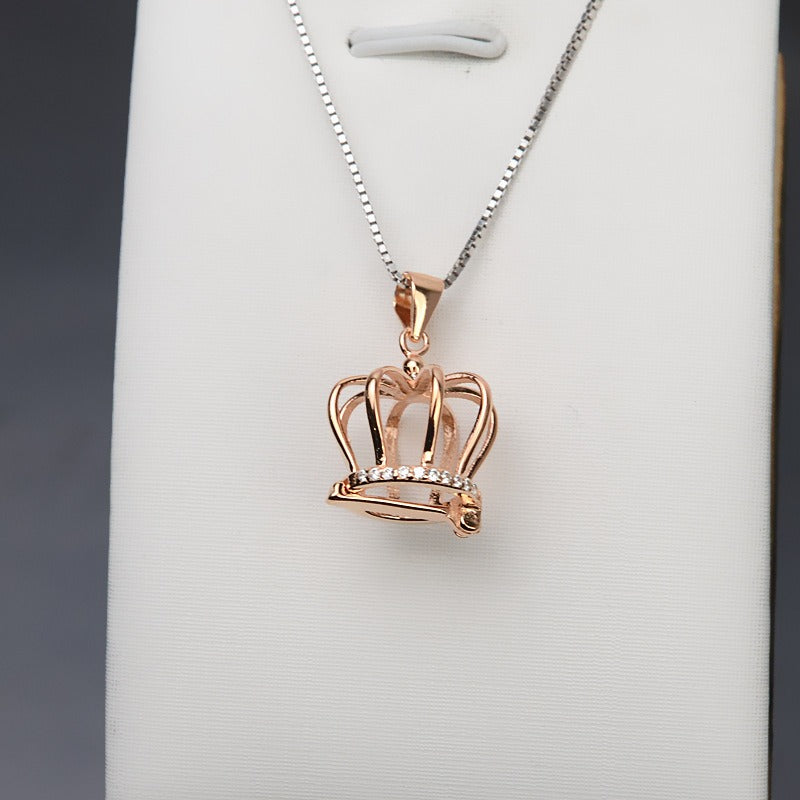 S925 Sterling Silver Cubic Zirconia Crown Pearl Cage Pendant - Feliz Pearl