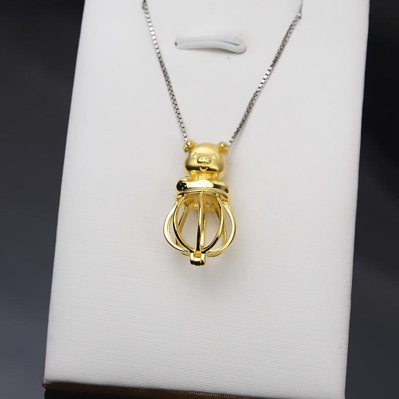 S925 Sterling Silver Piggy Pearl Cage Pendant - Feliz Pearl