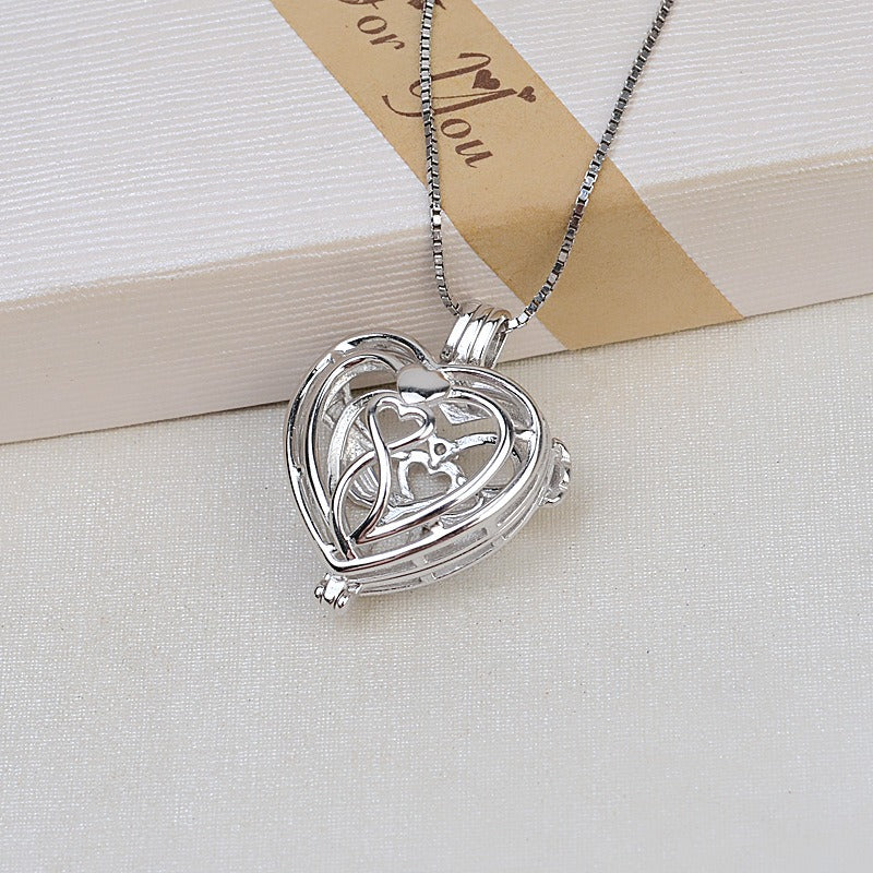 S925 Sterling Silver Angle Heart Pearl Cage Pendant - Feliz Pearl