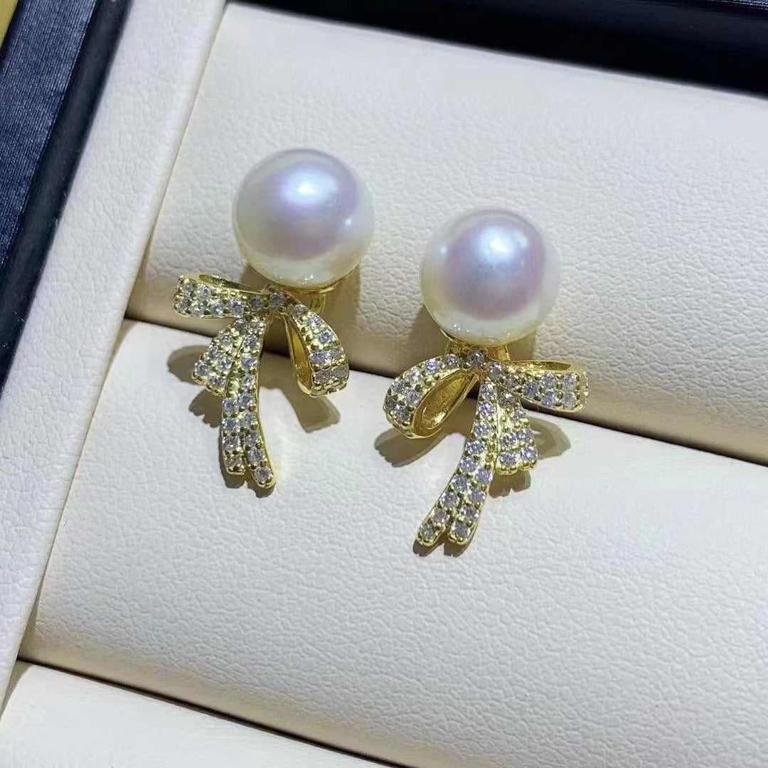 Luxury Fashion Ribbon Bow Tie Pearl Earring Settings - Feliz Pearl