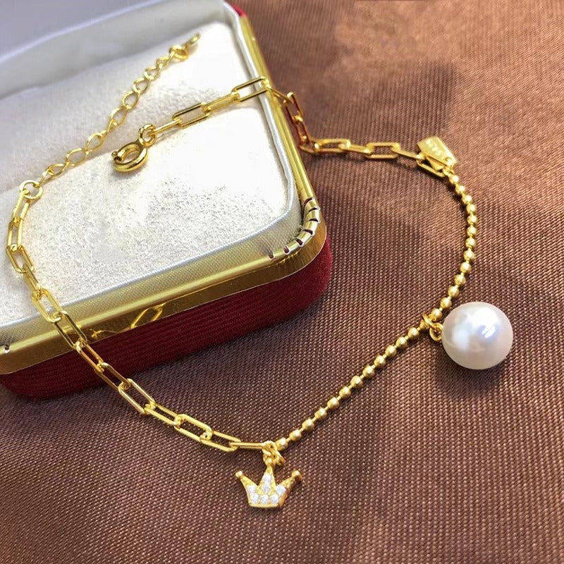 Cubic Zirconia Tiny Crown Pearl Bracelet Setting-Jewelry DIY - Feliz Pearl