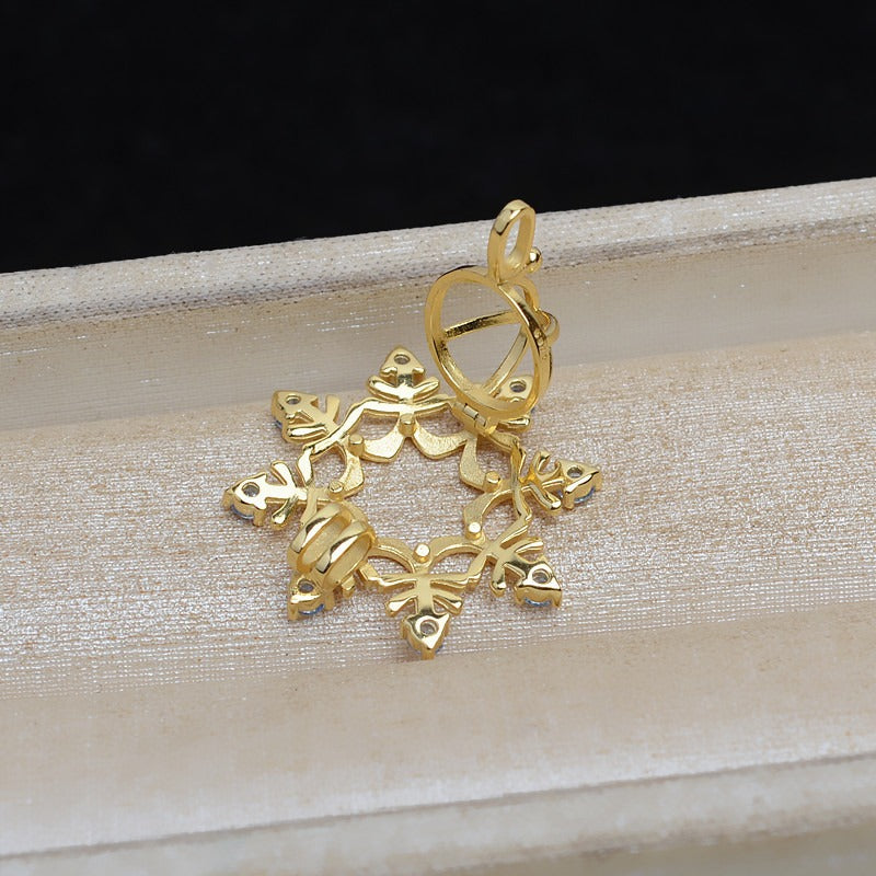 S925 Sterling Silver Snowflake Pearl Cage Pendant - Feliz Pearl