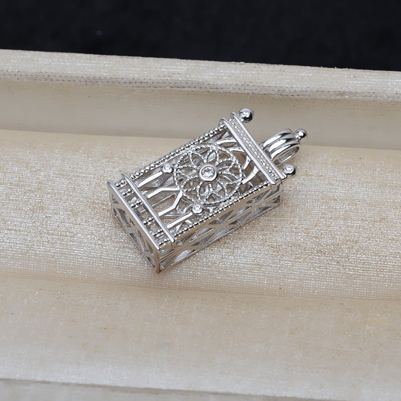S925 Sterling Silver Flower Clock Pearl Cage Pendant - Feliz Pearl