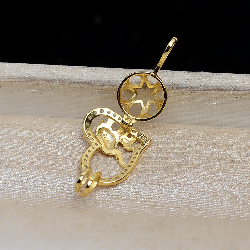 S925 Sterling Silver Heart Elephant Pearl Cage Pendant - Feliz Pearl