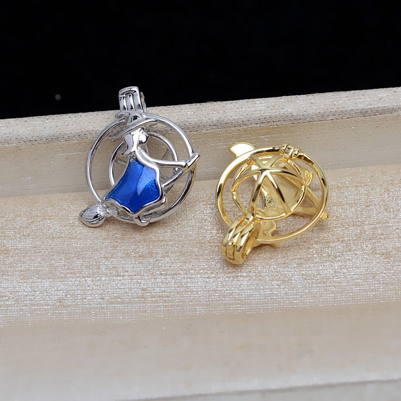 S925 Sterling Silver Halloween Witch Pearl Cage Pendant - Feliz Pearl