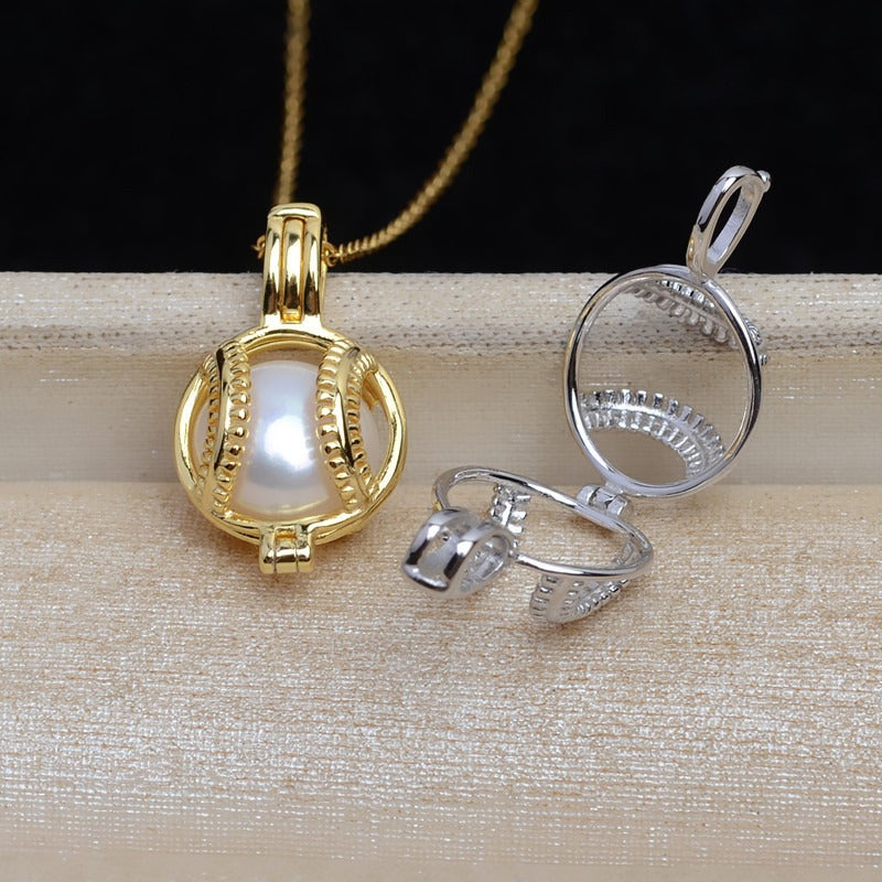 S925 Sterling Silver Tennis Ball Design Pearl Cage Pendant - Feliz Pearl