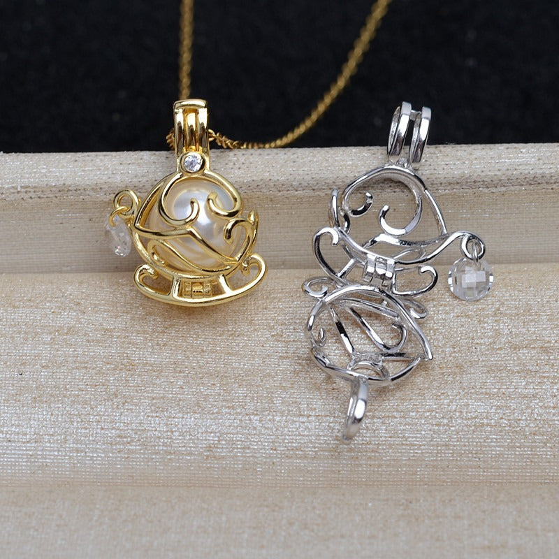 S925 Sterling Silver Cage Pearl Cage Pendant - Feliz Pearl
