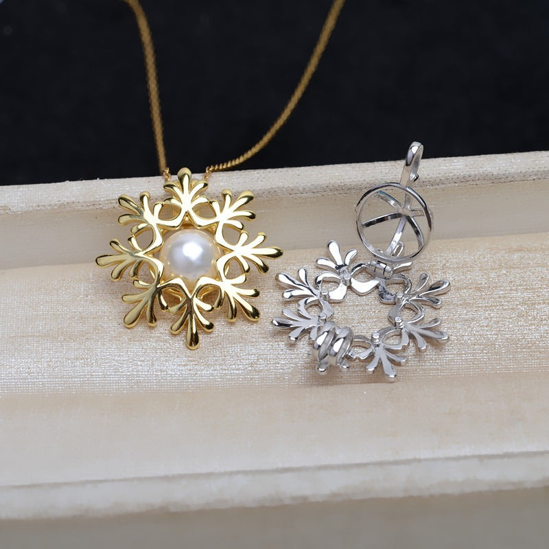 Feliz Pearl Winter Snowflake Pearl Cage Pendant - Feliz Pearl