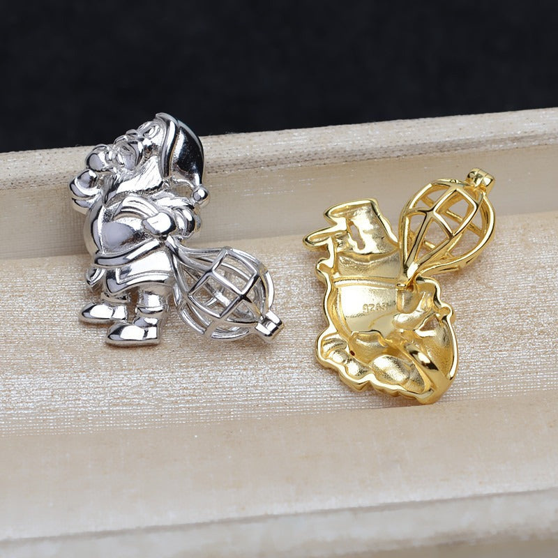 Wholesale Silver Santa Claus Pearl Cage Pendant - Feliz Pearl