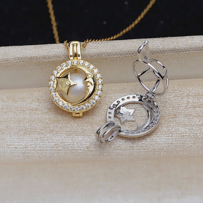 S925 Sterling Silver Star&Moon Pearl Cage Pendant - Feliz Pearl