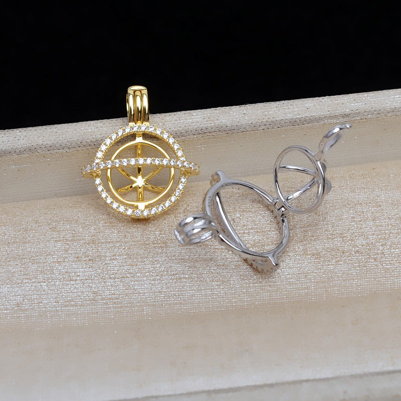 S925 Sterling Silver Shiny CZ Globe Pearl Cage Pendant - Feliz Pearl