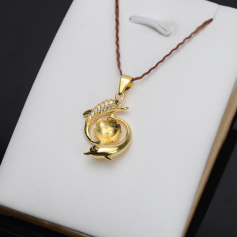 Happy Dolphin Pearl Pendant Mounting-S925 Sterling Silver