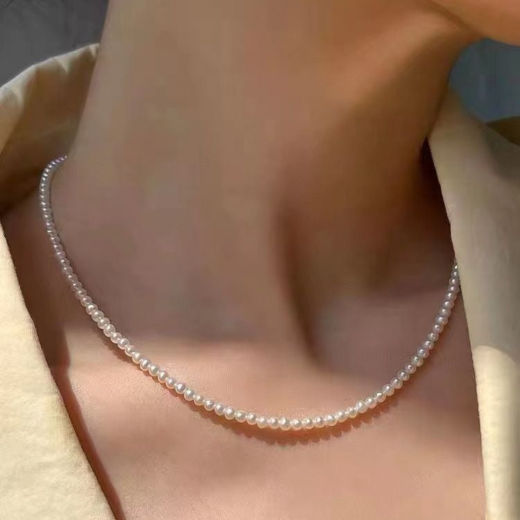 3-4mm near round tiny size freshwater pearl necklace