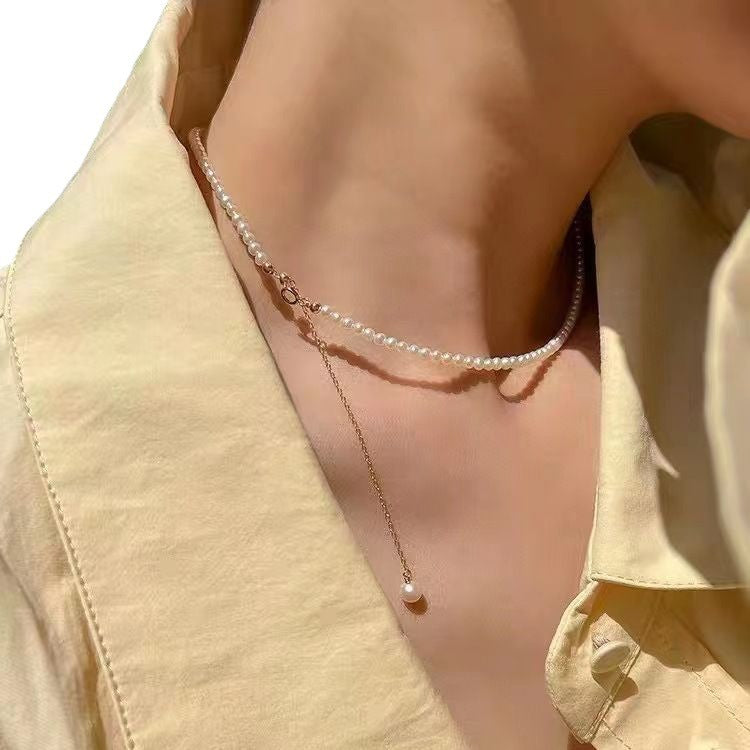 3-4mm near round tiny size freshwater pearl necklace