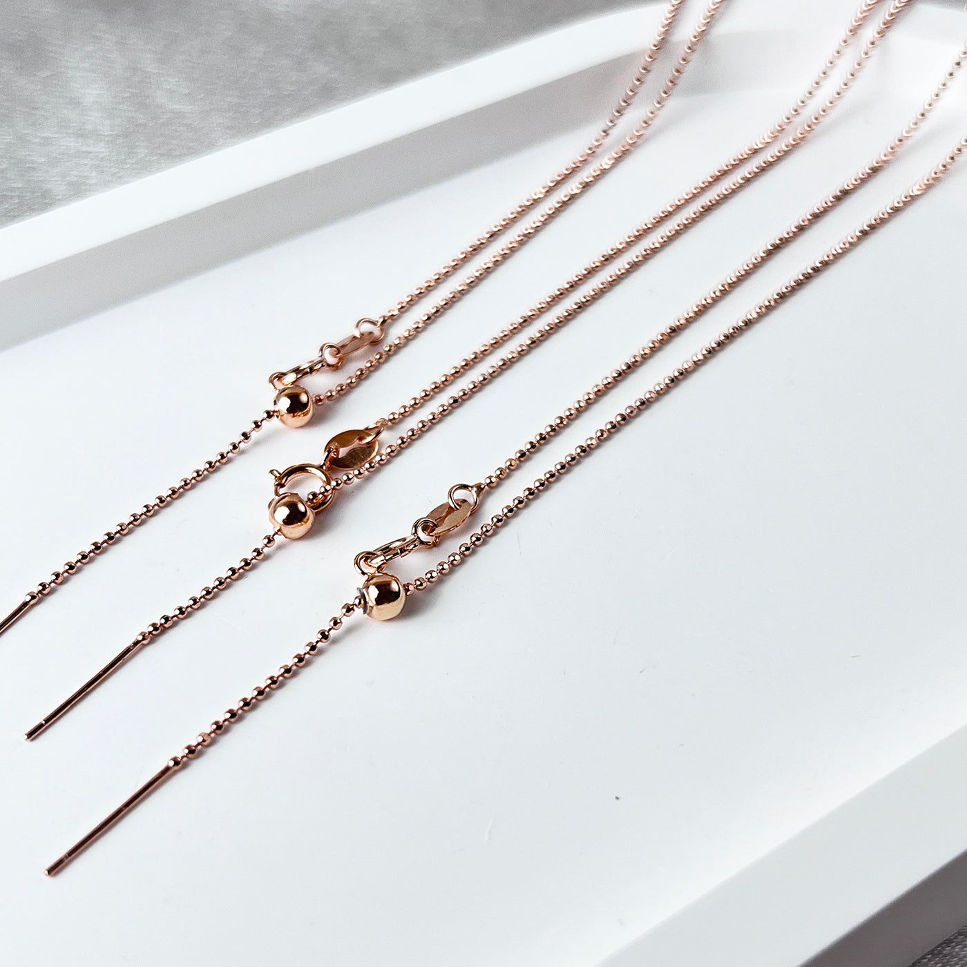 S925 Silver Rose Gold Color 1mm Beads Pin Necklace Chain