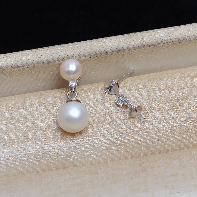 Women Fashion Double Pearls Dangle Earring Settings Wholesale