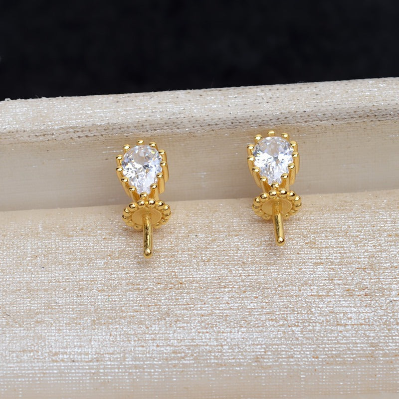 Drop CZ Stud Pearl Earring
