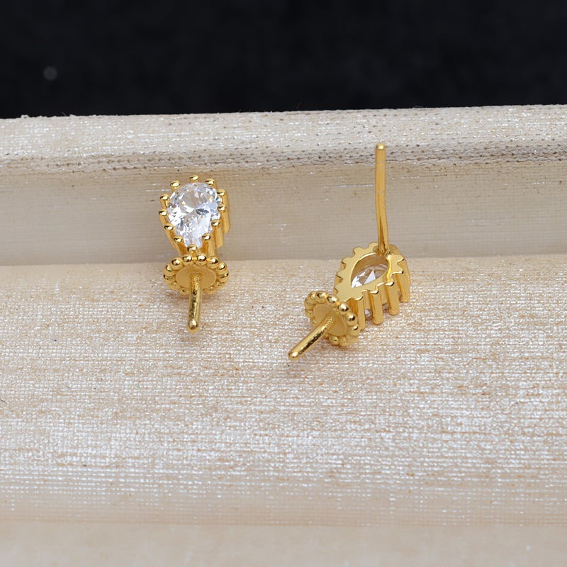 Drop CZ Stud Pearl Earring