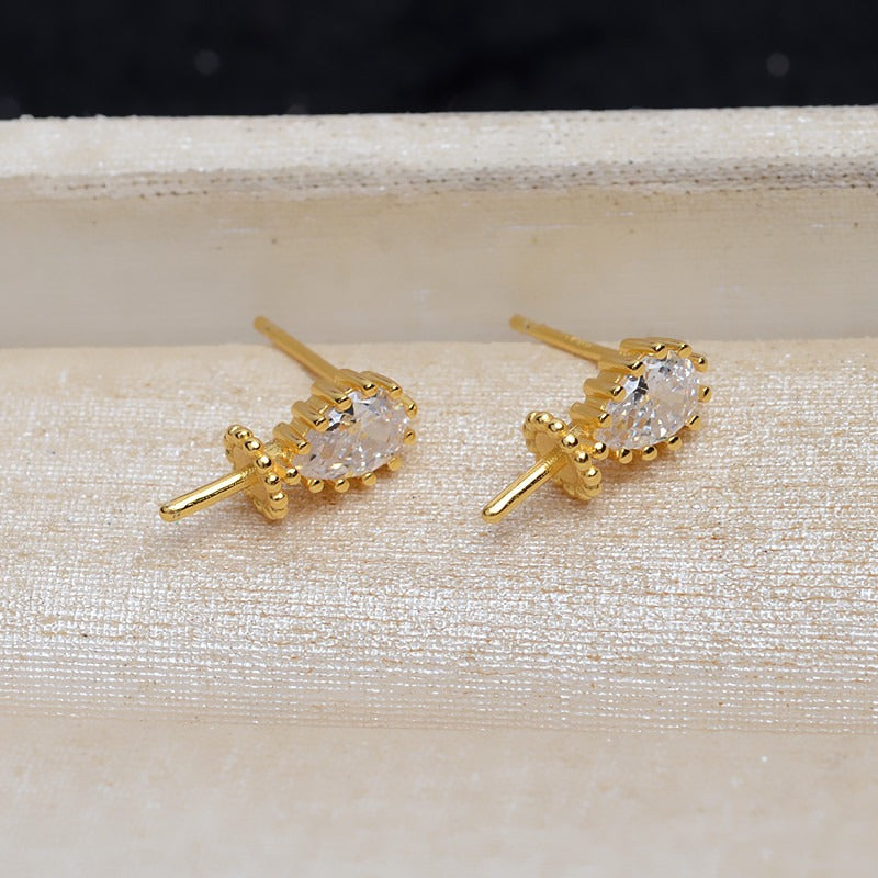 Drop CZ Stud Pearl Earring