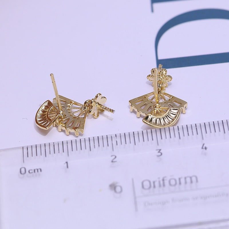 Vintage Fan Design Silver Pearl Earring Setting