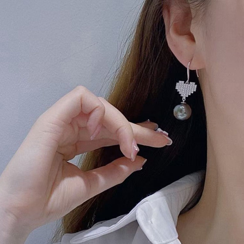 Silver Heart Dangle Hook Pearl Earring