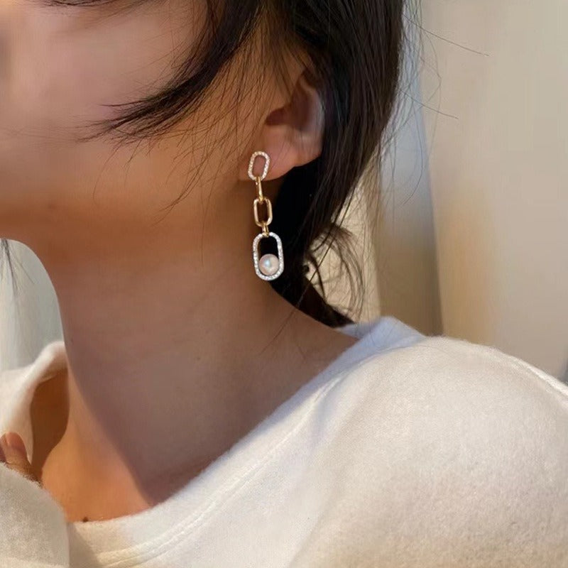 Women Linked Chain Pearl Dangel Earring Setting