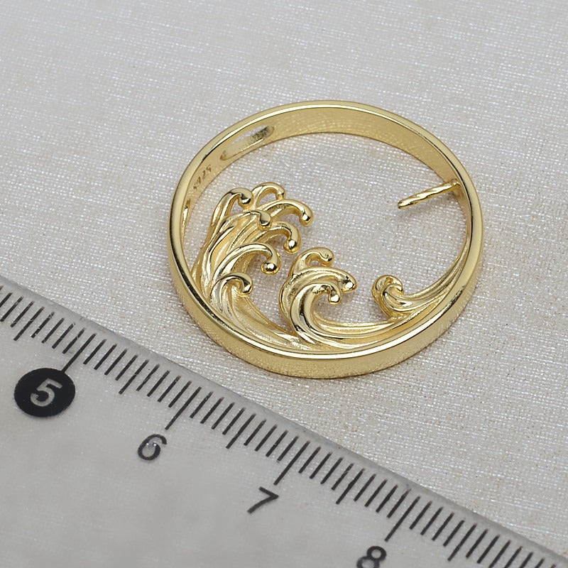 Silver Ocean Wave Pearl Pendant Setting