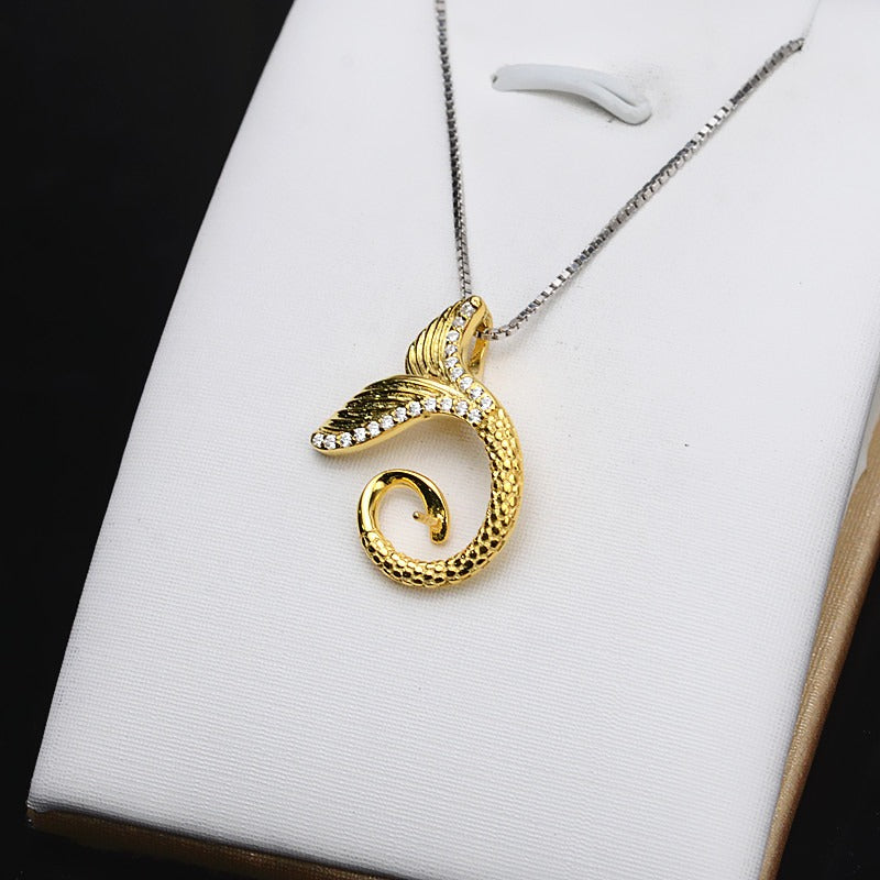 Luxury Silver Mermaid Tail Pearl Pendant Setting
