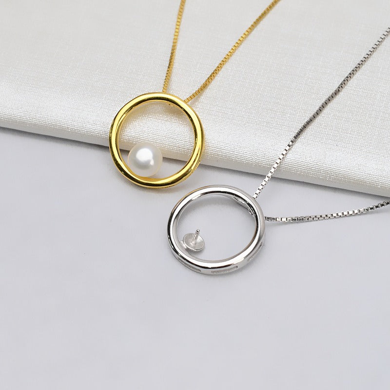 Women Silver Circle Pearl Pendant Setting