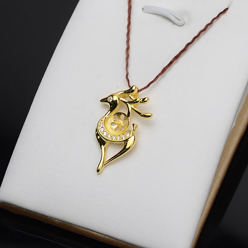 S925 Silver Reindeer Pearl Pendant Setting