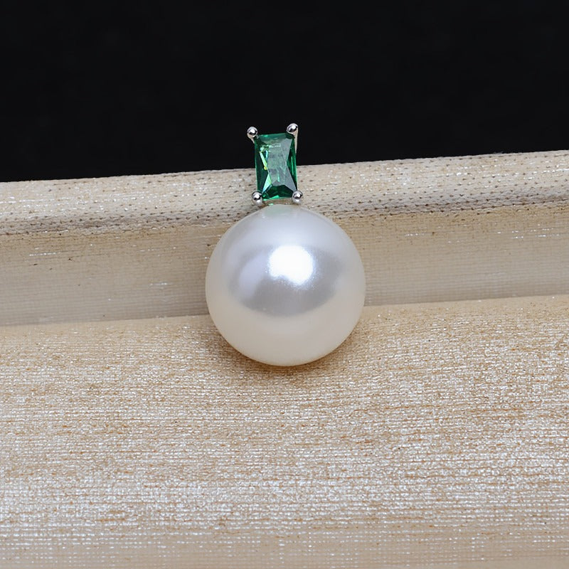 Green CZ Silver Pearl Pendant Setting