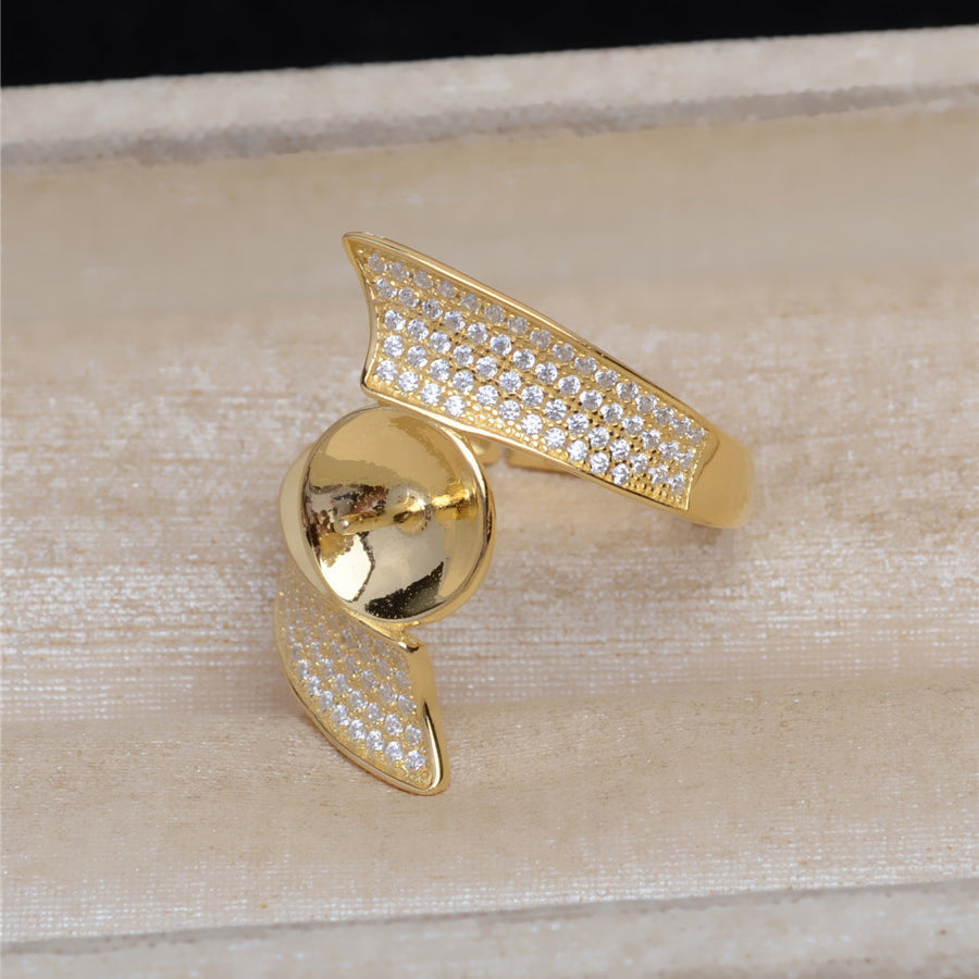 Cubic Zirconia Ribbon Pearl Ring Mounting-S925 Sterling Silver - Feliz Pearl