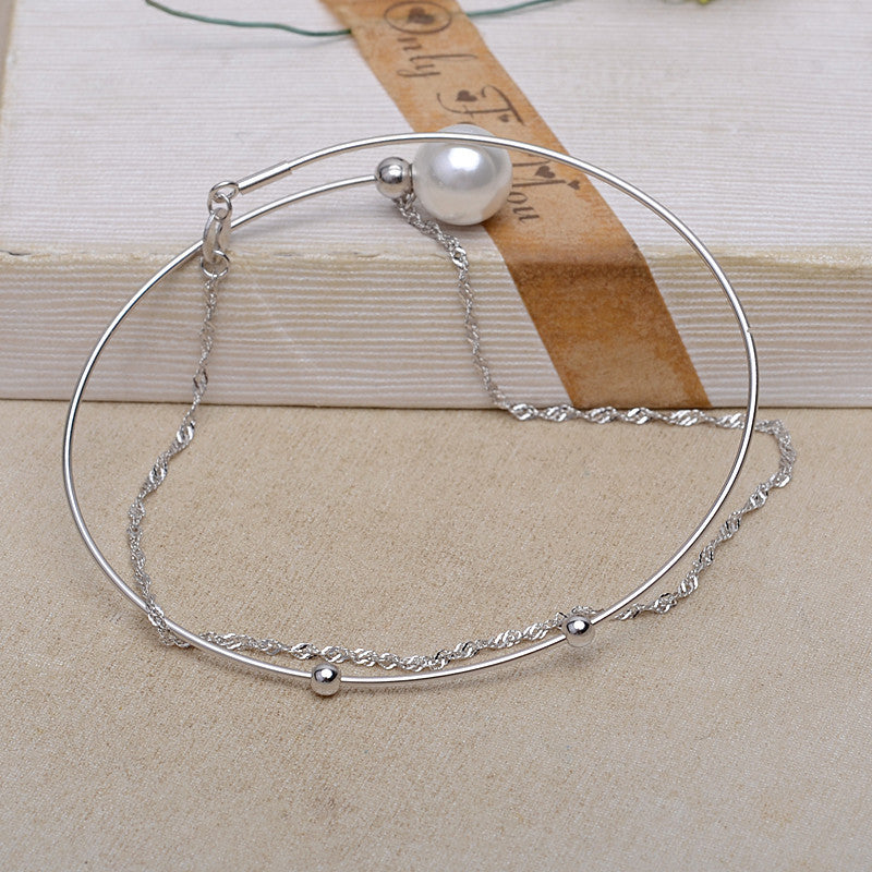 Exquisite Women Pearl Bangle Silver Pearl Bracelet Setting - Feliz Pearl
