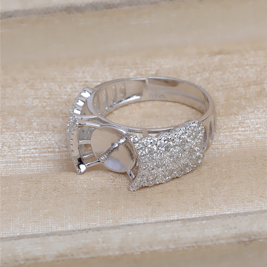 S925 Sterling Silver CZ Wide Band Pearl Ring Setting-Feliz Pearl - Feliz Pearl