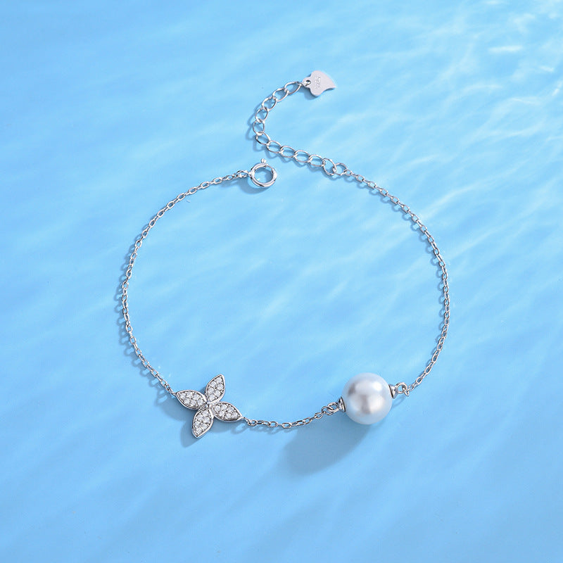 Four Leaf Clover Pearl Bracelet Setting-Sterling Silver Setting - Feliz Pearl