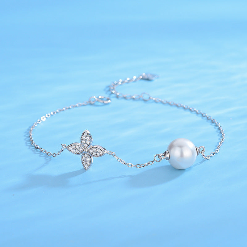 Four Leaf Clover Pearl Bracelet Setting-Sterling Silver Setting - Feliz Pearl