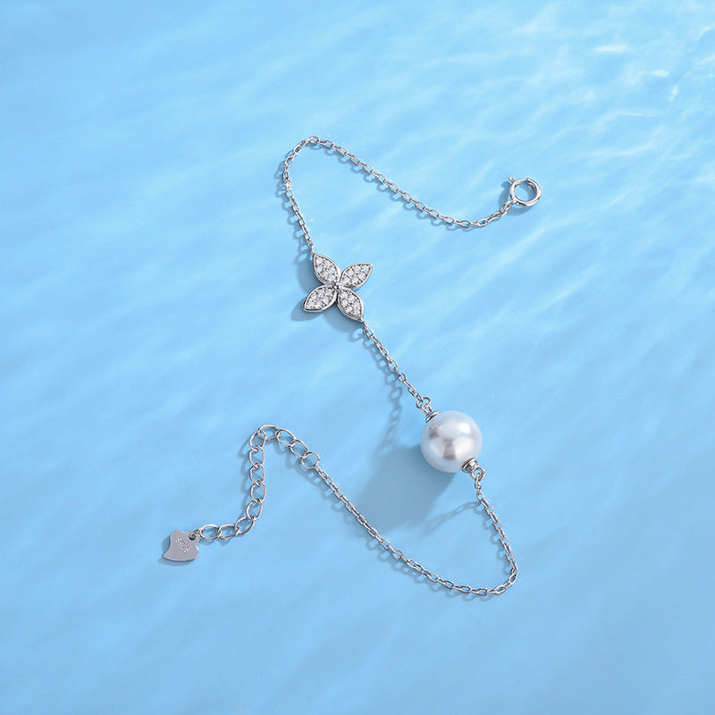 Four Leaf Clover Pearl Bracelet Setting-Sterling Silver Setting - Feliz Pearl