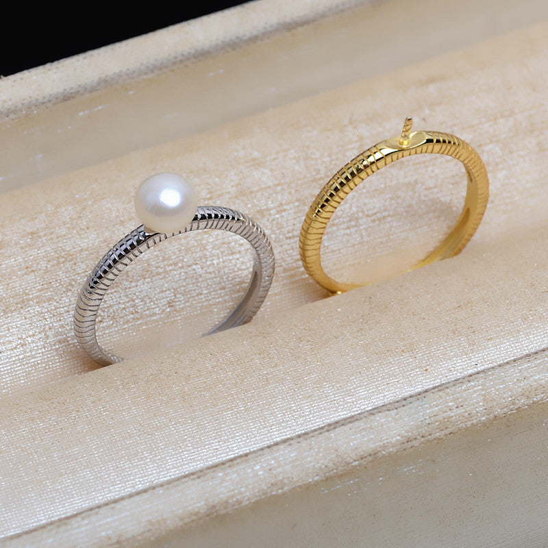 Daily Snake Chain Pearl Ring Setting-S925 Sterling Silver - Feliz Pearl