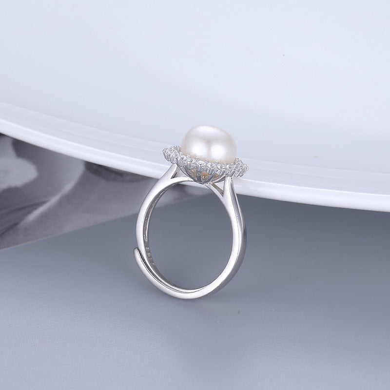 S925 Silver Luxury Cubic Zirconia Sunflower Pearl Ring Setting - Feliz Pearl