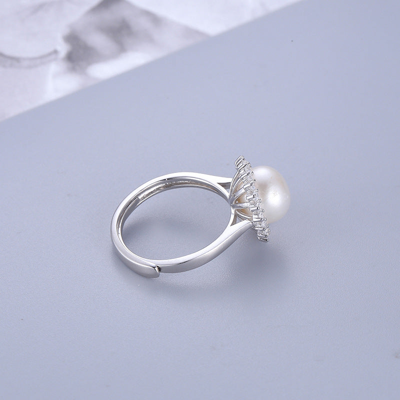 S925 Silver Luxury Cubic Zirconia Sunflower Pearl Ring Setting - Feliz Pearl
