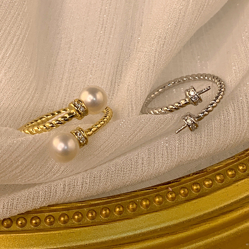 Minimalist S925 Sterling Silver Twisted Pearl Ring Setting - Feliz Pearl