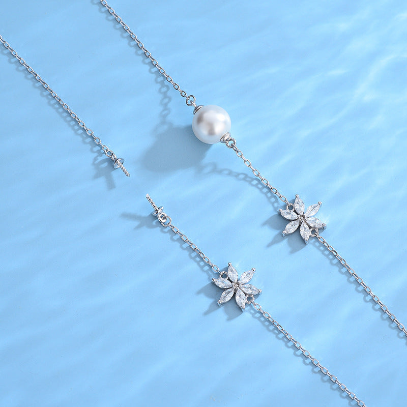 Snow Flake Pearl Bracelet Setting- S925 Silver Jewelry Setting - Feliz Pearl