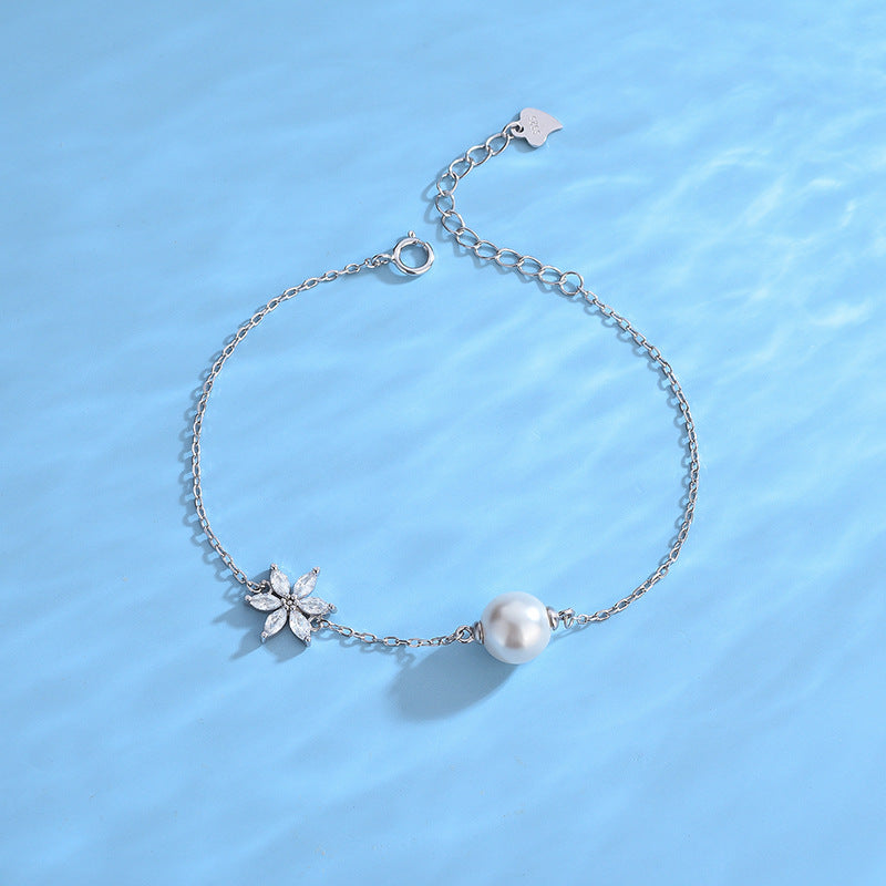 Snow Flake Pearl Bracelet Setting- S925 Silver Jewelry Setting - Feliz Pearl