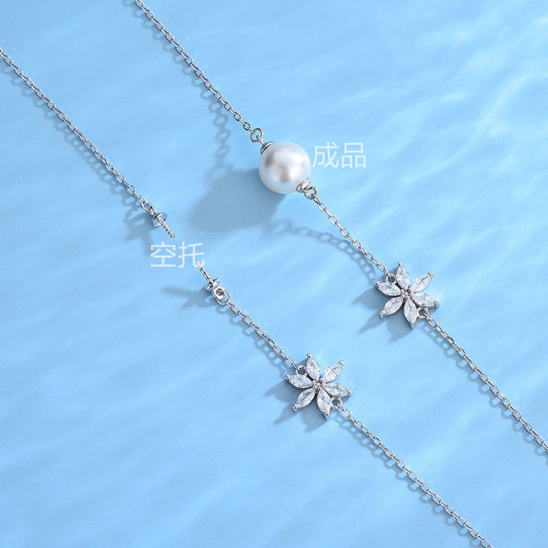Snow Flake Pearl Bracelet Setting- S925 Silver Jewelry Setting - Feliz Pearl