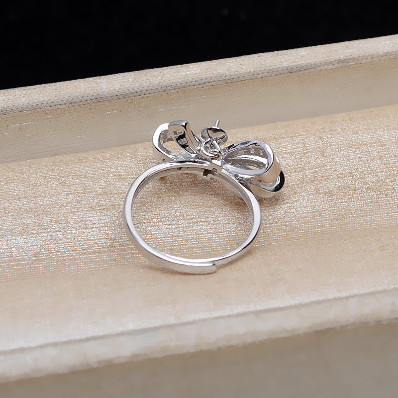 Adjustable Size CZ Bow Tie Pearl Ring Mounting-S925 Sterling Silver - Feliz Pearl