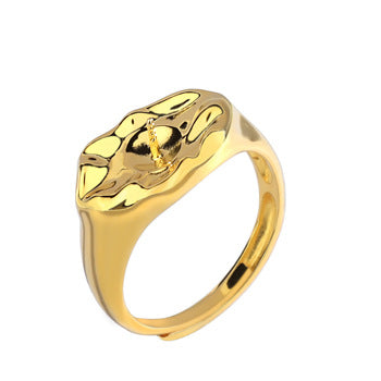 S925 Silver Vintage Irregular Design Wide Band Pearl Ring Setting - Feliz Pearl