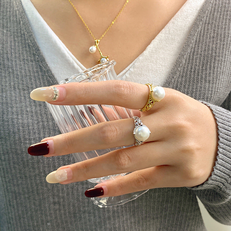 Luxury Hollow Design S925 Sterling Silver Pearl Ring Setting - Feliz Pearl